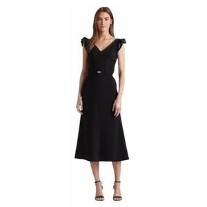 Ralph Lauren Black Sequin Sleeve V Neck Dress Size 6